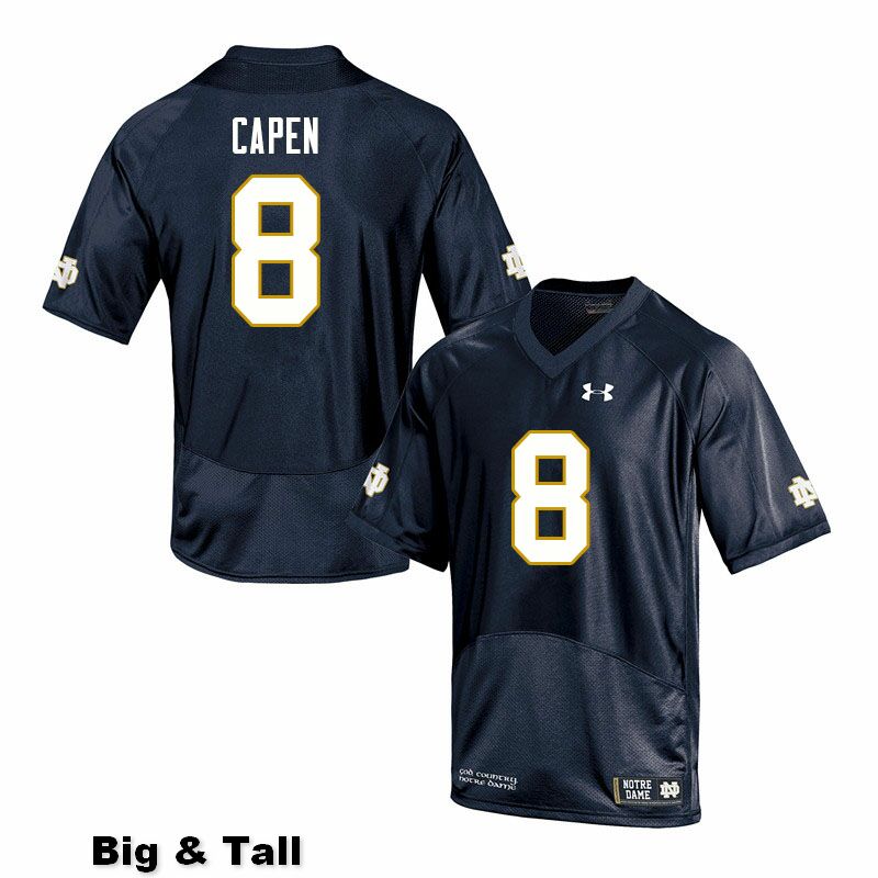 Men's NCAA Notre Dame Fighting Irish #8 Cole Capen Stitched College Under Armour Authentic Navy Big & Tall Football Jersey HT10S77TM